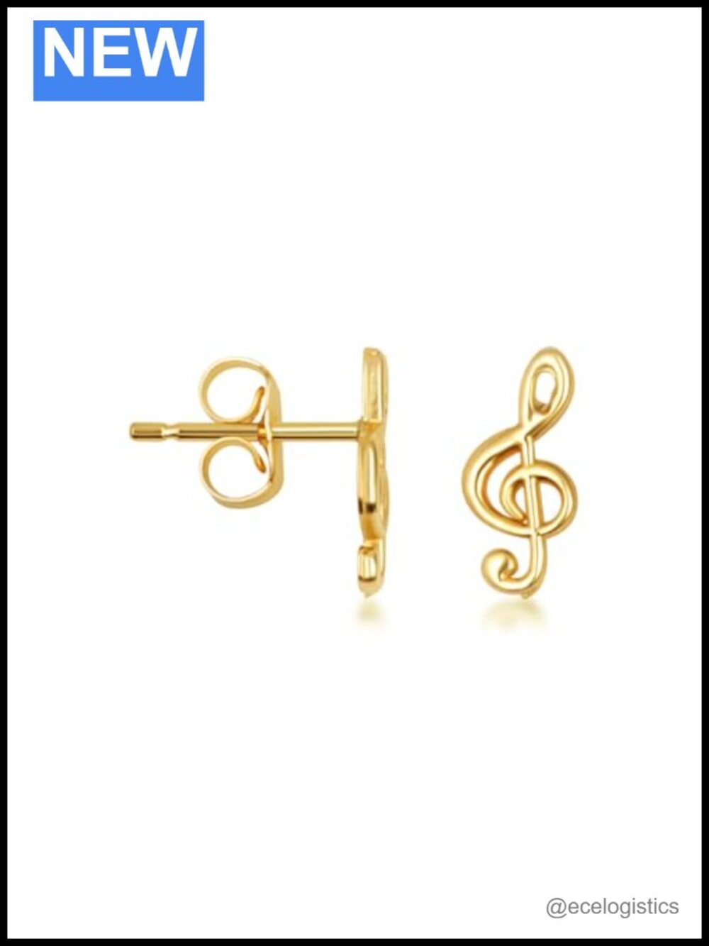 10K 14K Yellow Gold Treble G Clef Music Note Stud Earrings